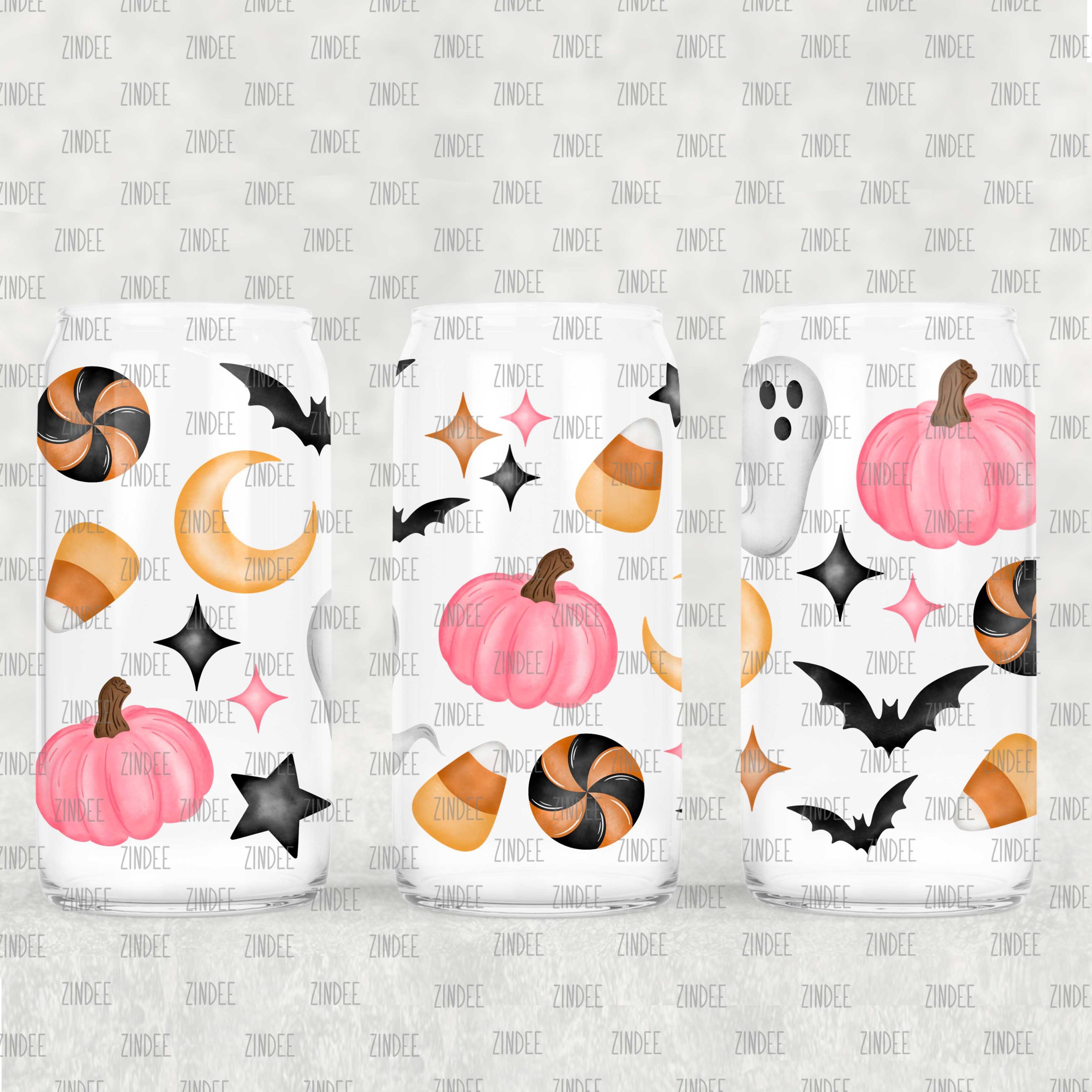 Watercolor Spooky UV DTF Glass Can Wrap