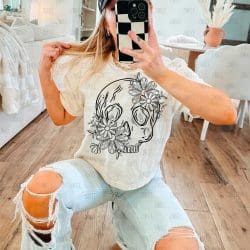 Floral Skellie Black DTF Transfer