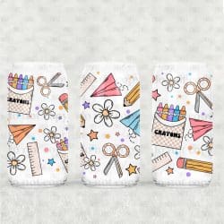Back To School UV DTF Glass Can Wrap