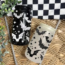 Alternative view of Bats White UV DTF Glass Can Wrap