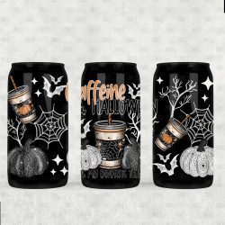 Caffeine Halloween Favorite White UV DTF Glass Can Wrap