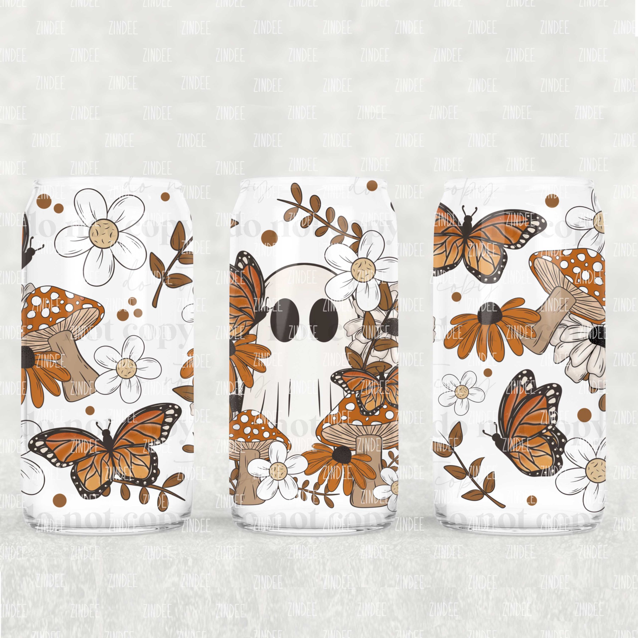 Cottagecore Ghost Fall UV DTF Glass Can Wrap