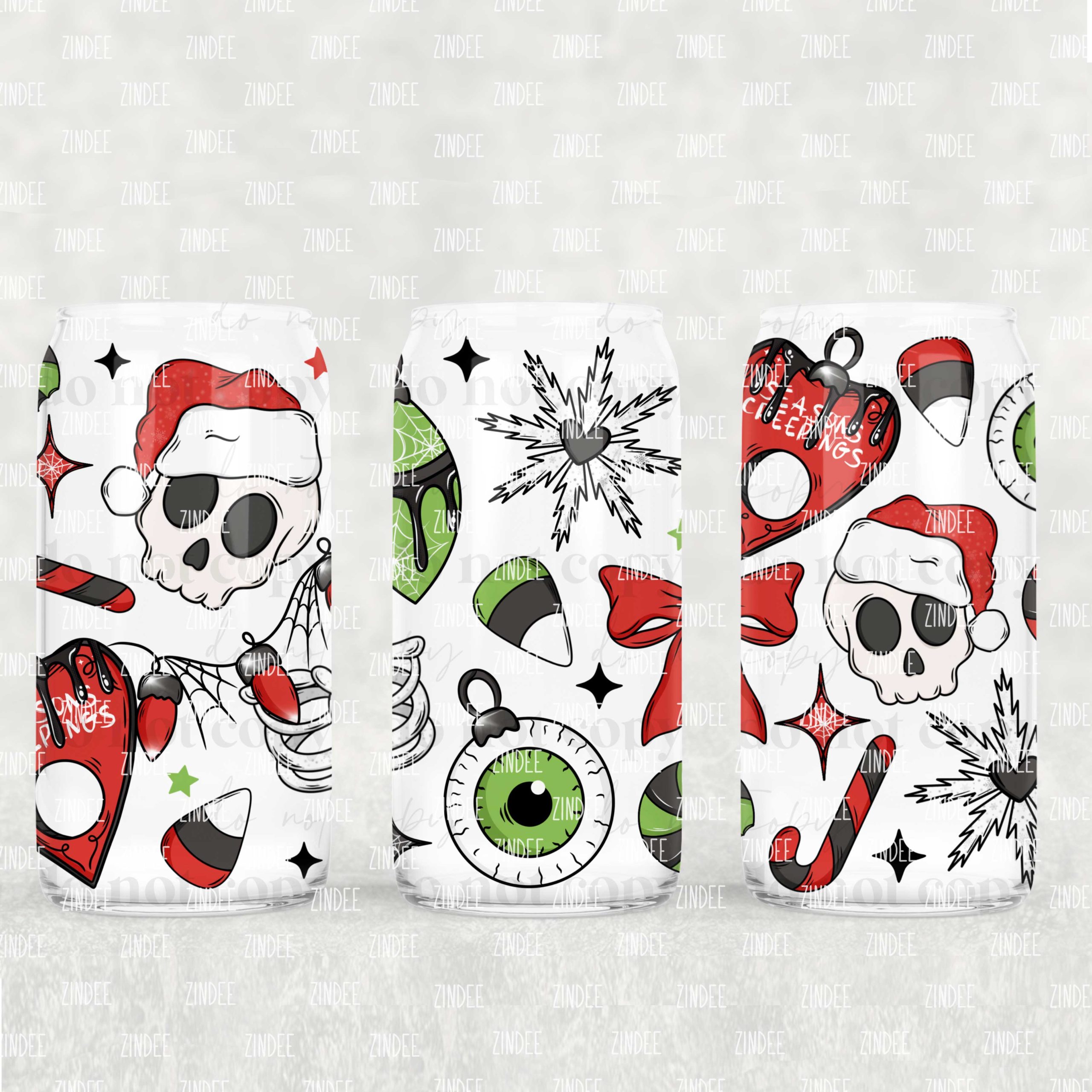Creepy Christmas UV DTF Glass Can Wrap