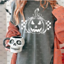 Jack O Lantern Checker White DTF Transfer