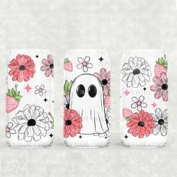 Strawberry Ghost UV DTF Glass Can Wrap