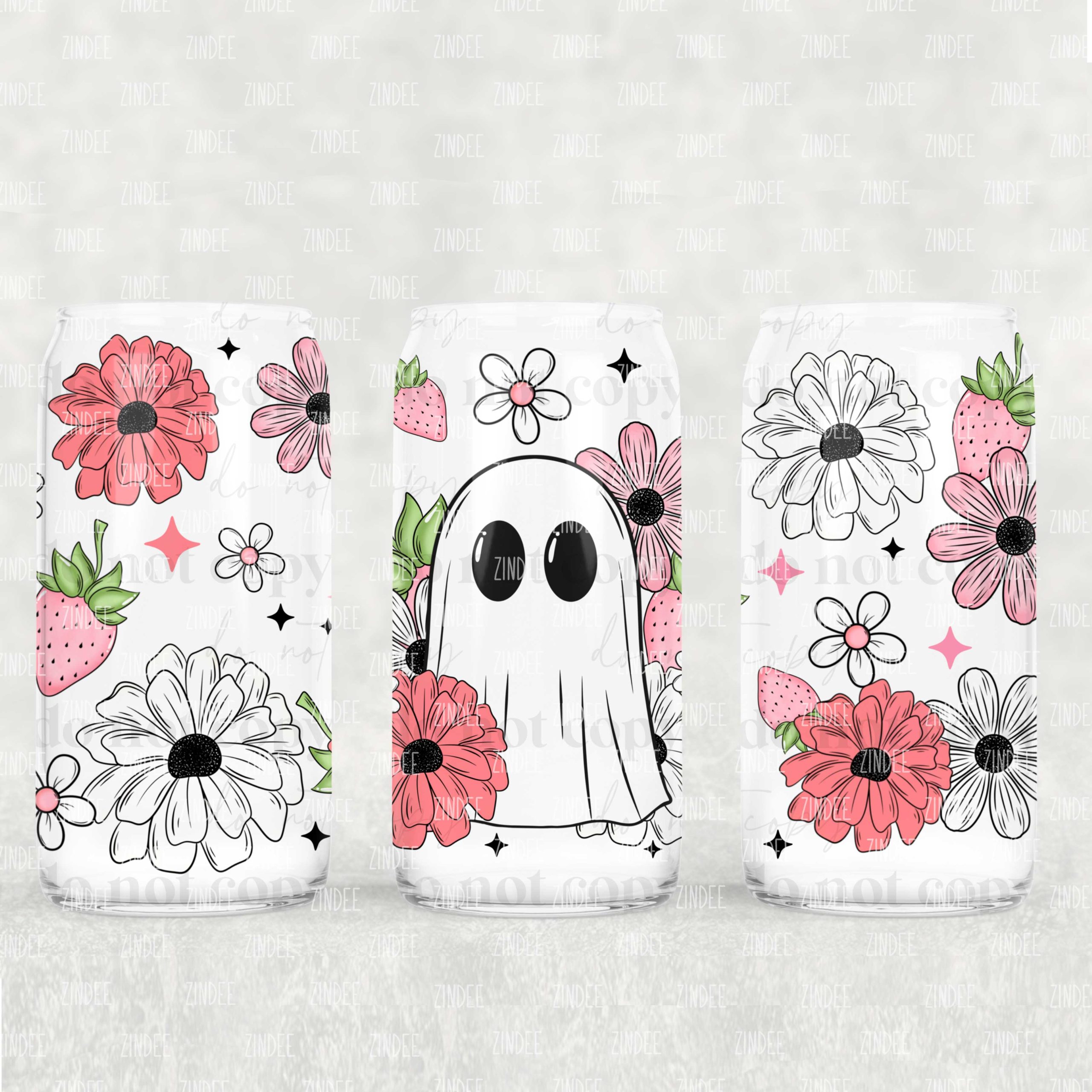 Strawberry Ghost UV DTF Glass Can Wrap