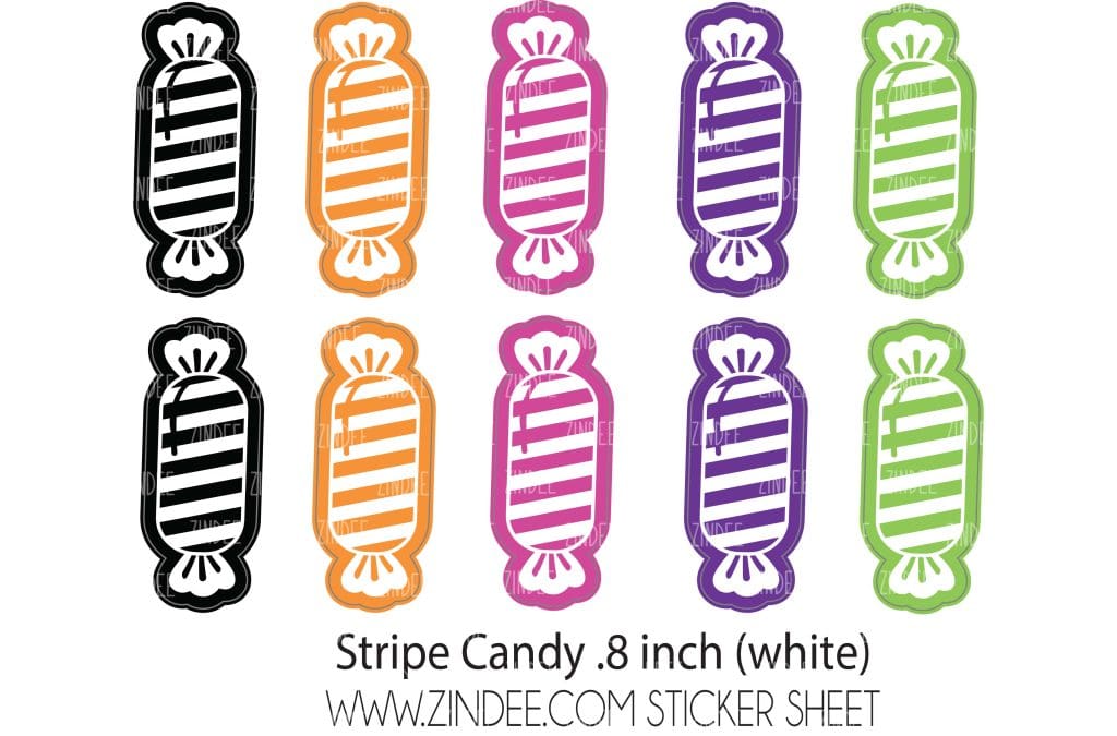Stripe Candy (sticker sheet) .8″ WHITE Gloss – Zindee