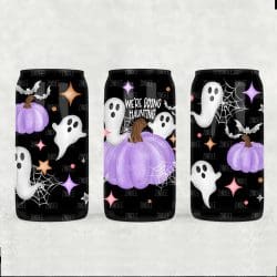 We're Going Haunting White UV DTF Glass Can Wrap