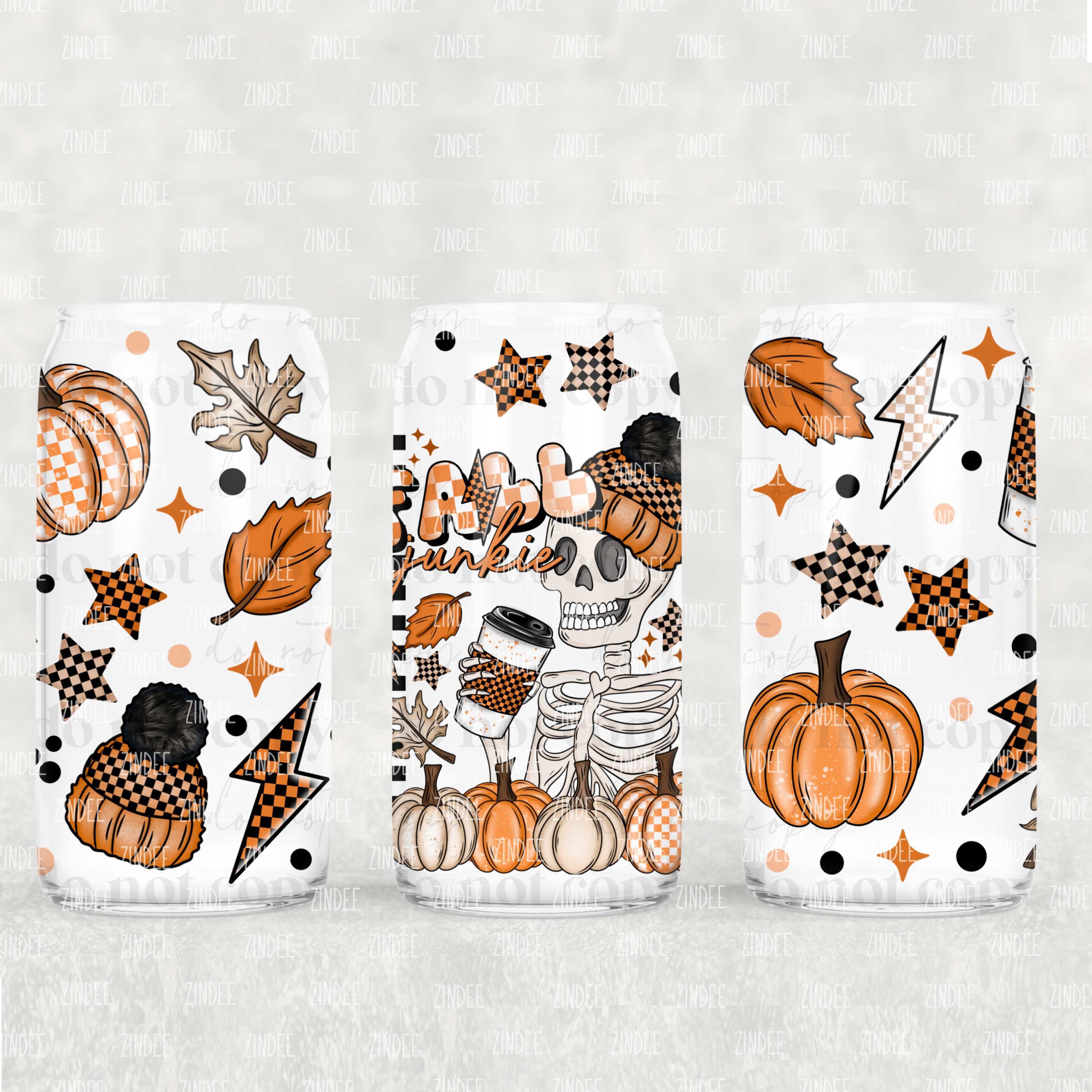 Fall Junkie UV DTF Glass Can Wrap