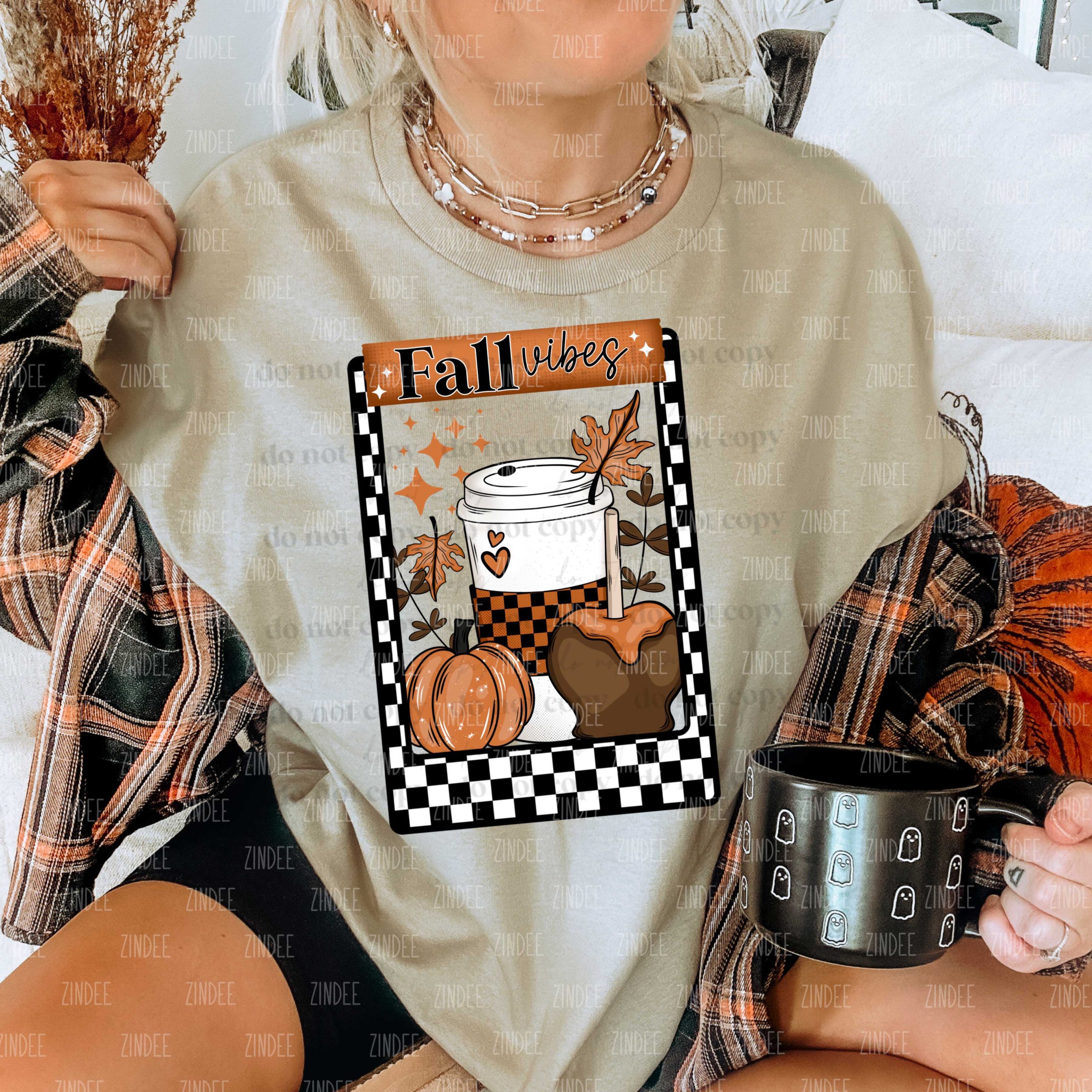 Fall Vibes Snacks Checkered Card DTF Transfer