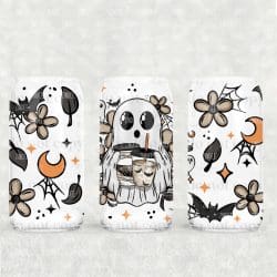 Floral Coffee Ghost UV DTF Glass Can Wrap