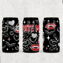 Bite Me White UV DTF Glass Can Wrap