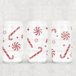 Candy Cane Peppermint UV DTF Glass Can Wrap