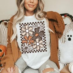 Fall Checker Florals Brown DTF Transfer