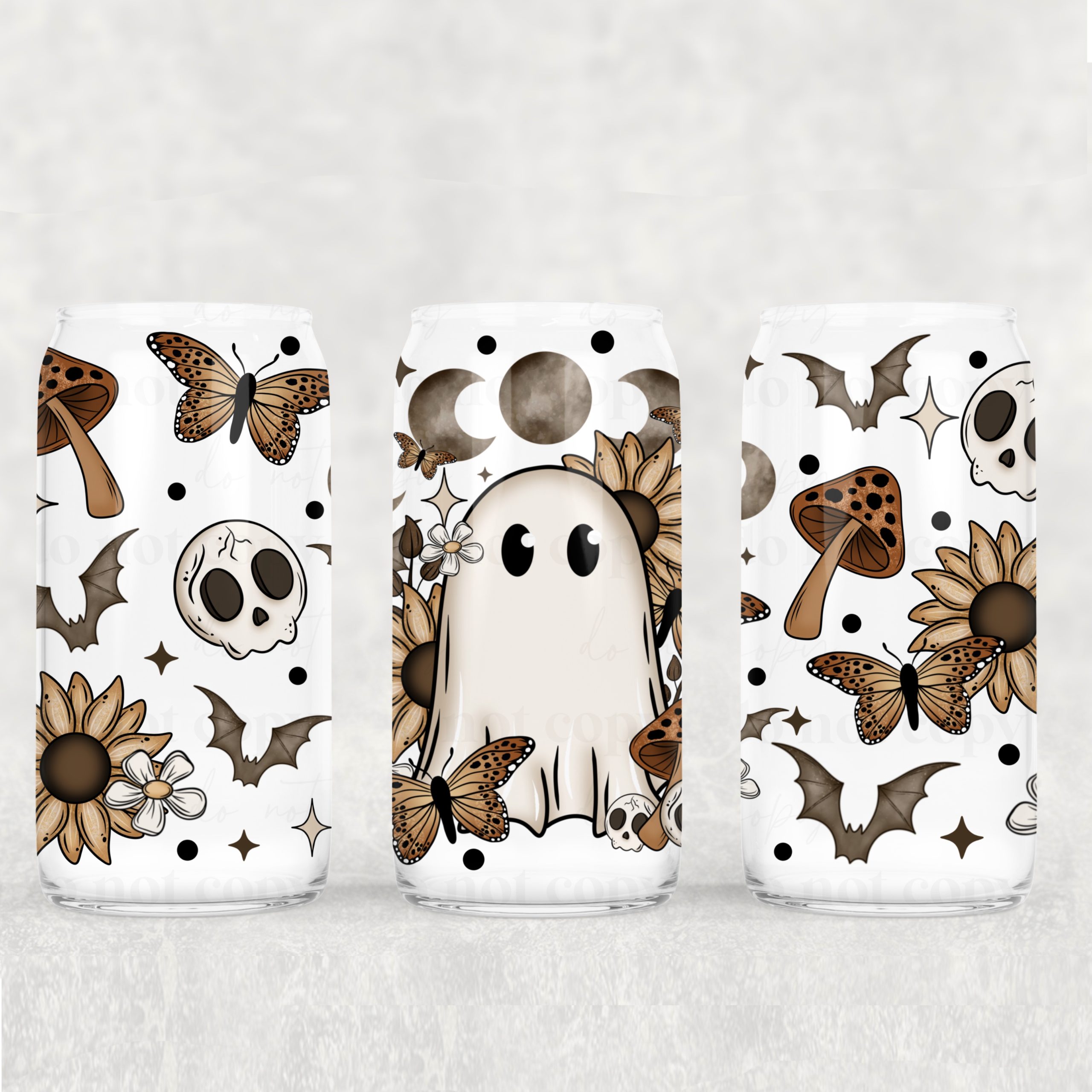 Spooky Cottagecore Ghost UV DTF Glass Can Wrap