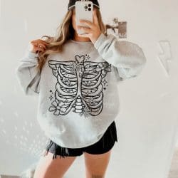 Floral Rib Cage Black DTF Transfer