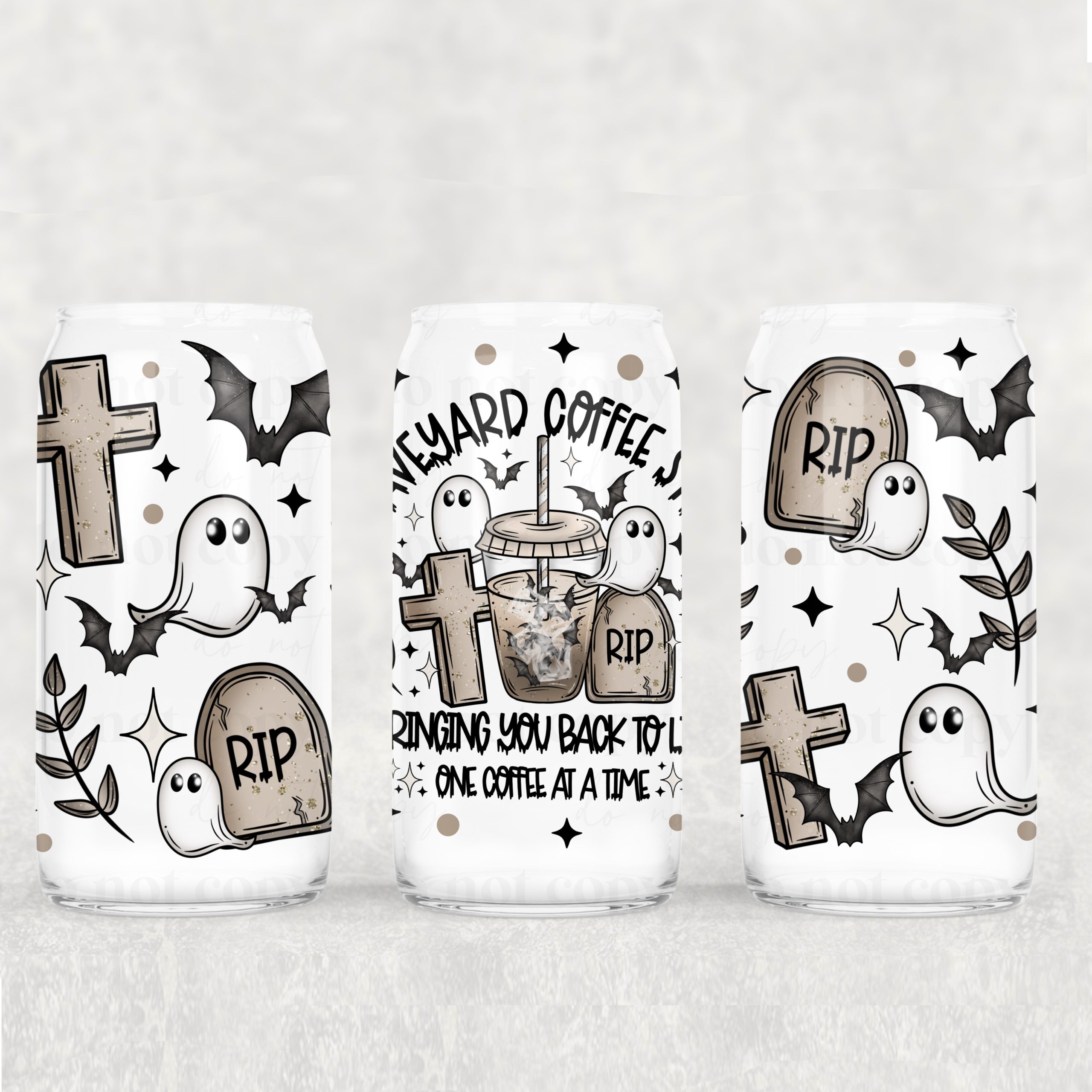Graveyard Coffee UV DTF Glass Can Wrap