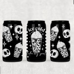 Ice Cold Skulls White UV DTF Glass Can Wrap