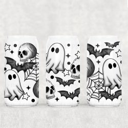 Monochrome Spooky UV DTF Glass Can Wrap