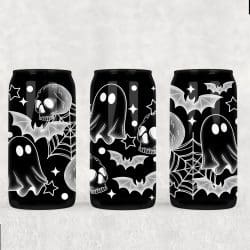 Monochrome Spooky White UV DTF Glass Can Wrap