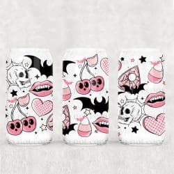 Pink Spooky Doodles UV DTF Glass Can Wrap