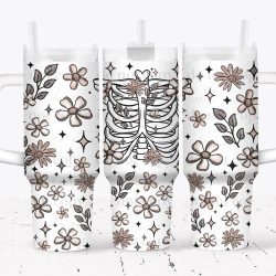 Floral Rib Cage UV DTF Tumbler Wrap 40oz