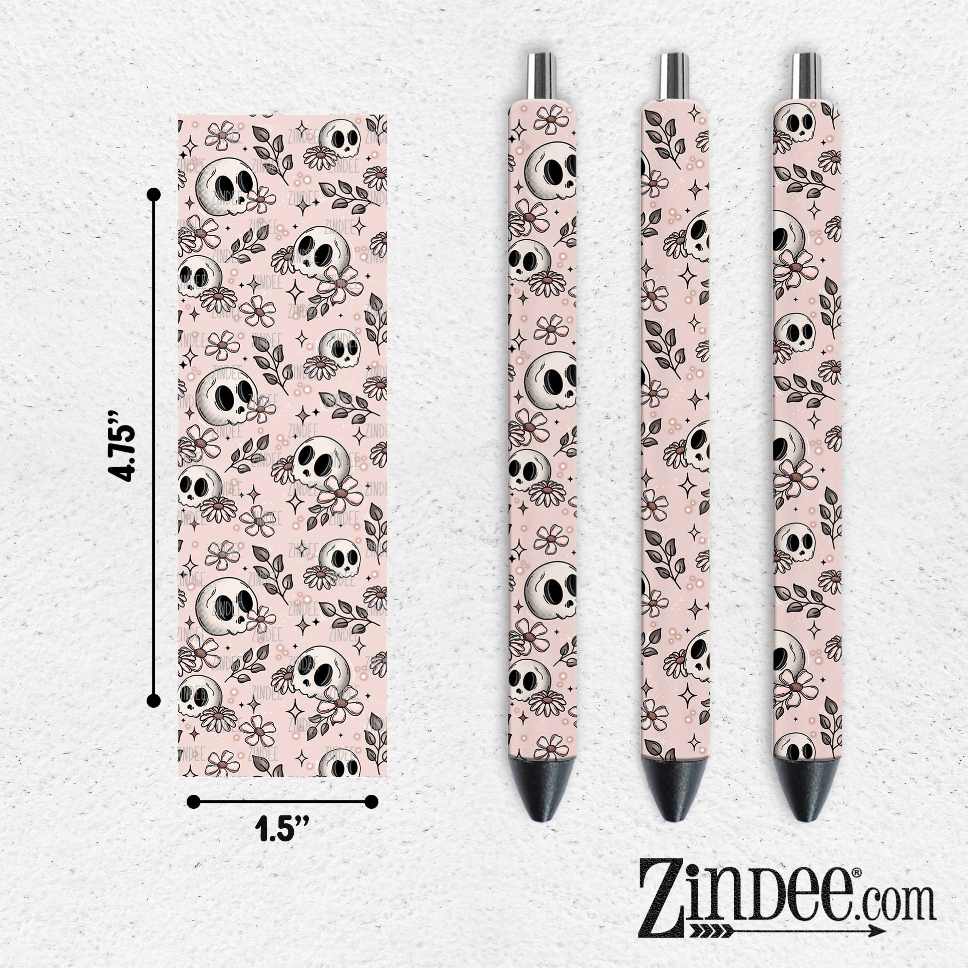 Pink Floral Skellie VINYL Pen Wrap