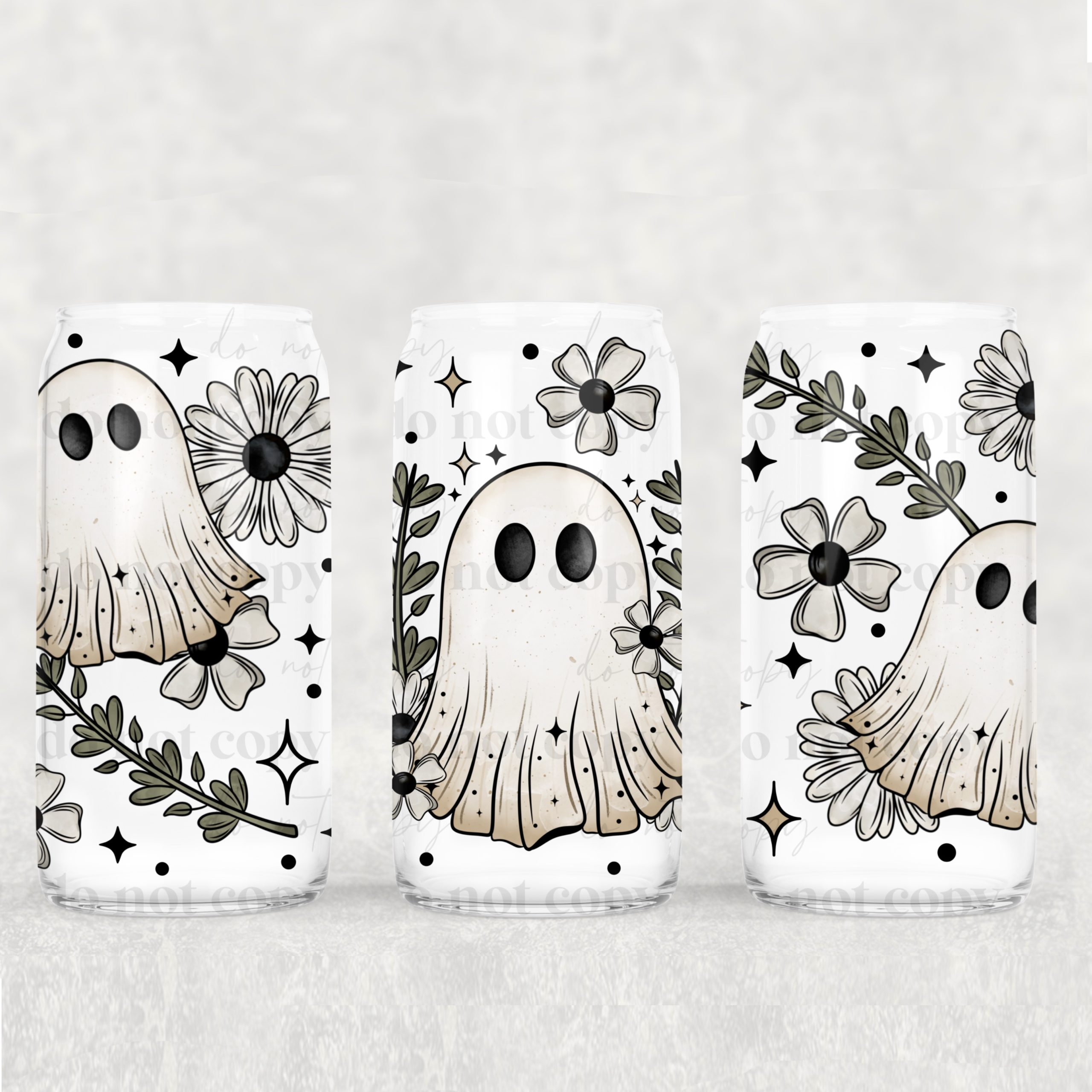 Floral Daisy Ghost UV DTF Can Wrap