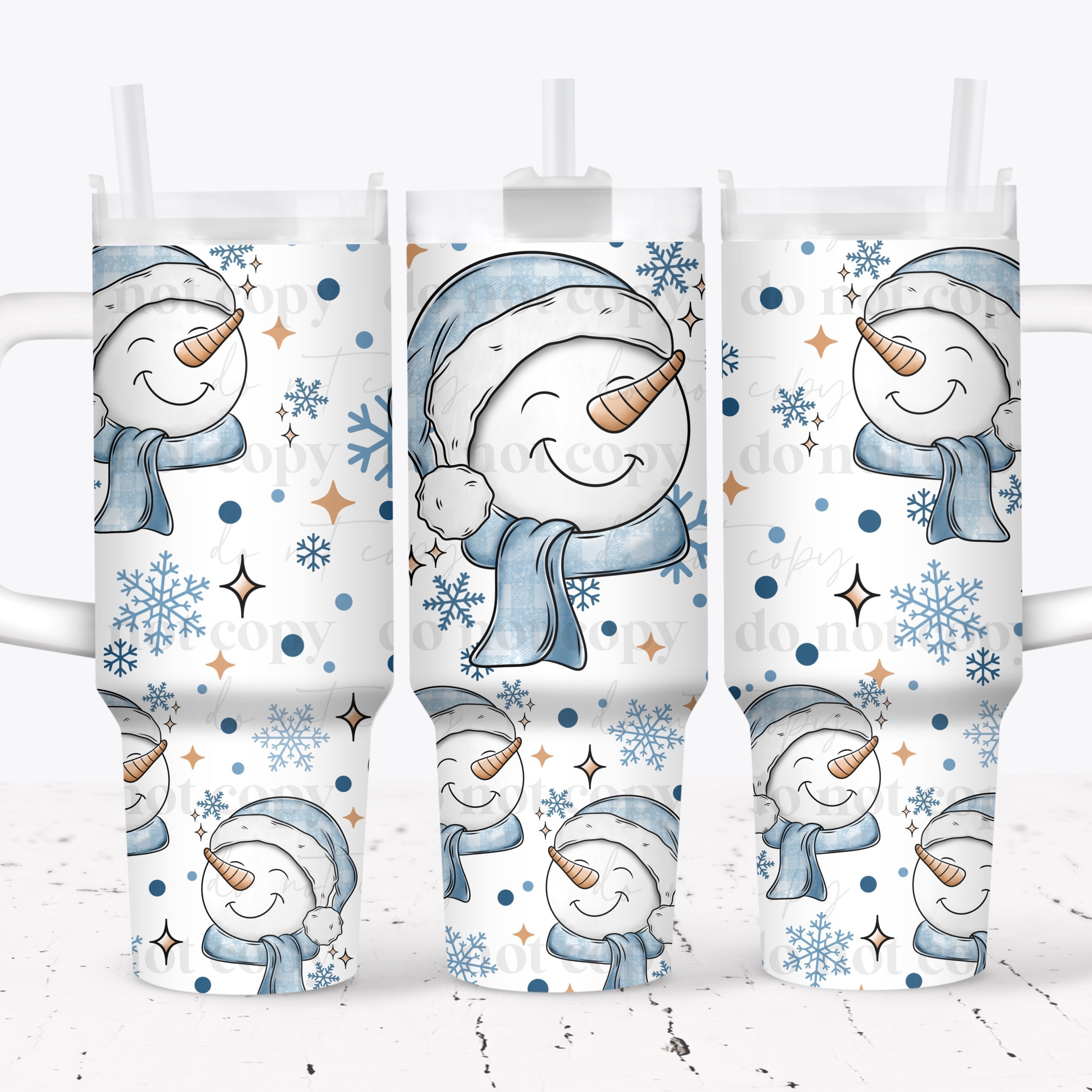 Blue Snowman UV DTF Tumbler Wrap 40oz