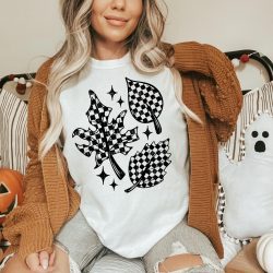 Checkered Leaves DTF Transfer