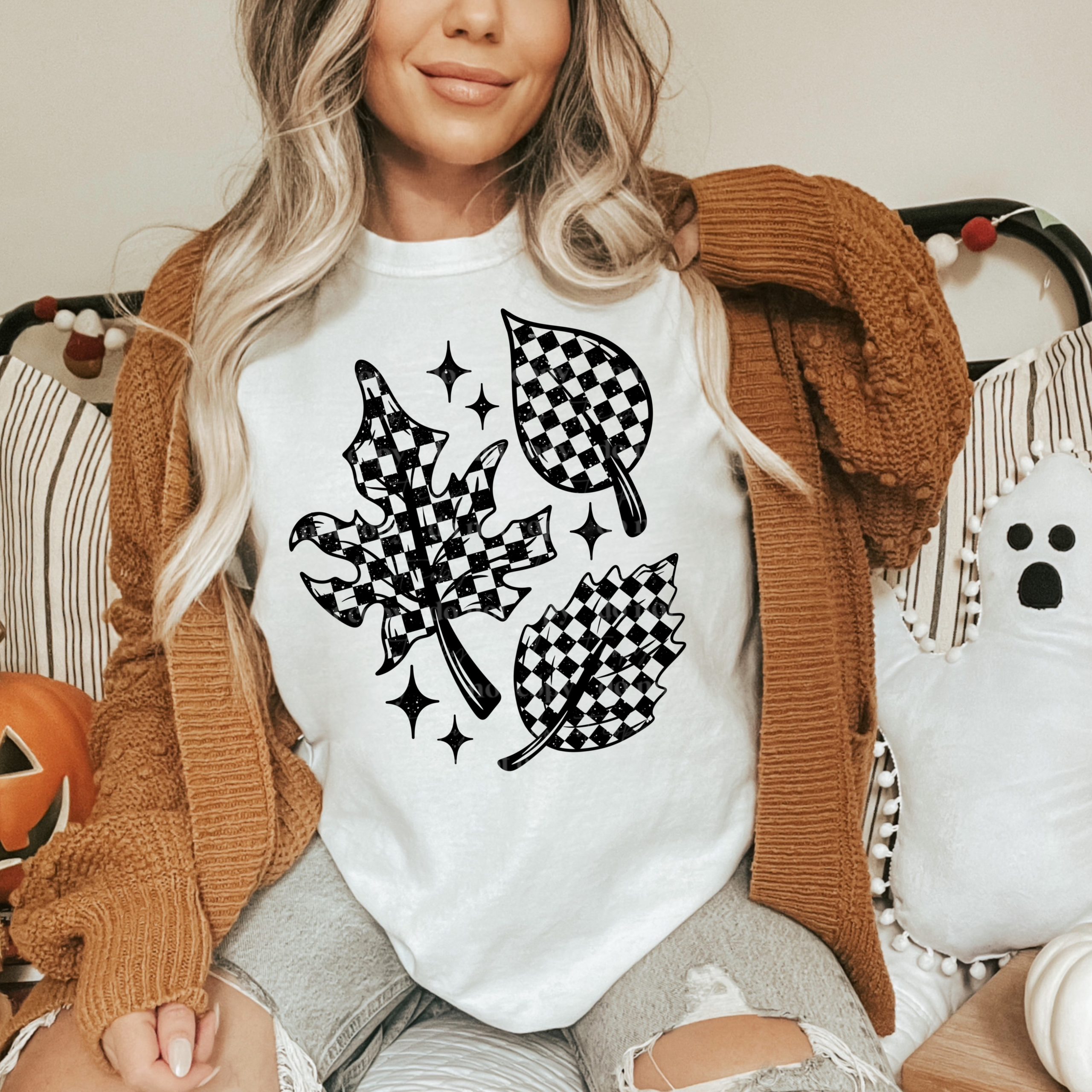 Checkered Leaves DTF Transfer