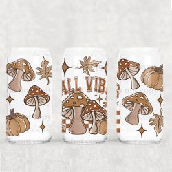 Fall Mushroom And Leaves UV DTF Can Wrap