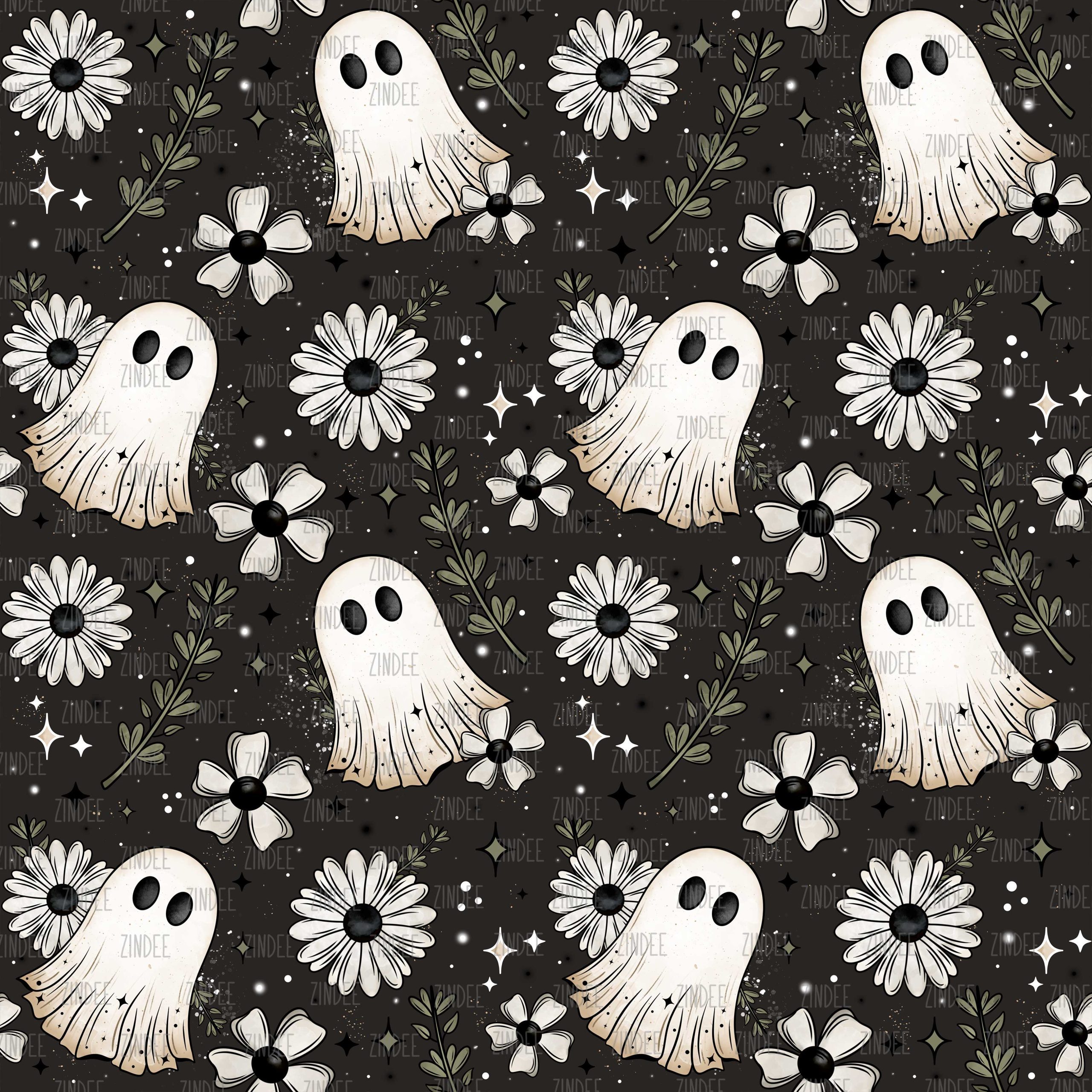 Floral Ghost Dark seamless (vinyl)