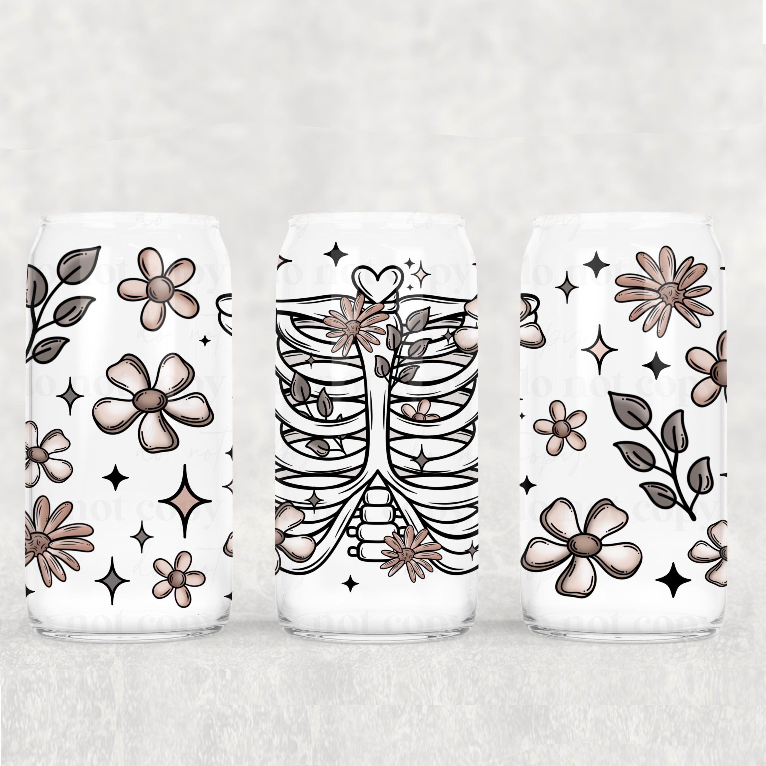 Floral Rib Cage UV DTF Can Wrap