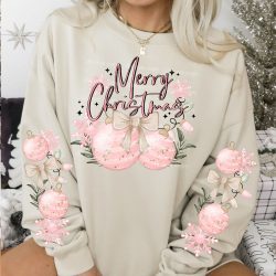 Pink Christmas Ornaments DTF Transfer (w/optional sleeve design)