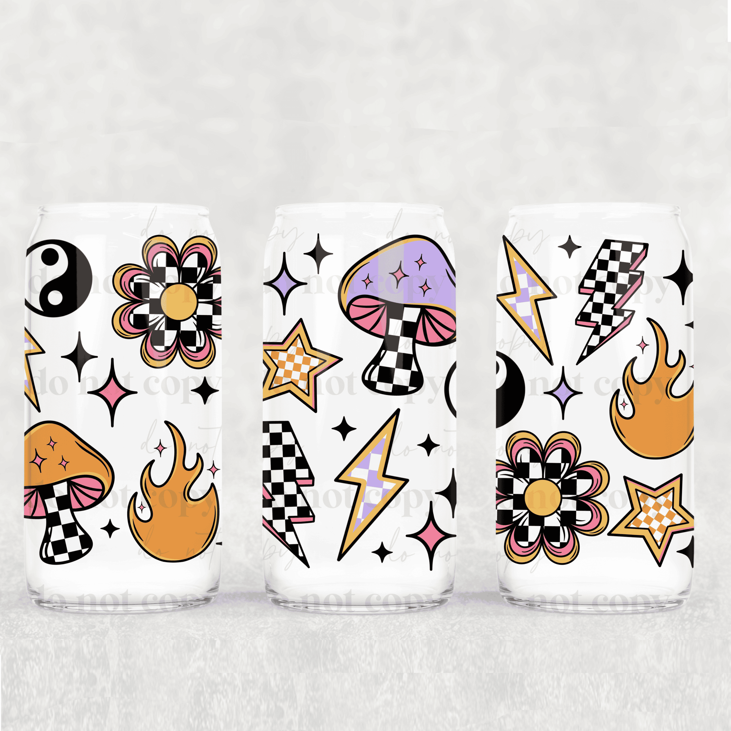 Retro Doodles UV DTF Can Wrap