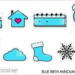 Blue Birth Announcement (sticker sheet) White Gloss