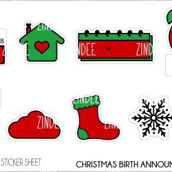 Christmas Birth Announcement (sticker sheet) White Gloss