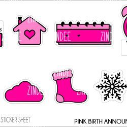 Pink Birth Announcement (sticker sheet) Clear Gloss