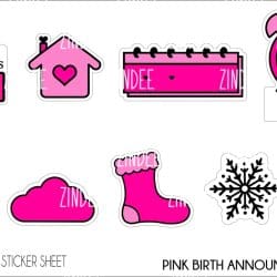 Pink Birth Announcement (sticker sheet) White Gloss
