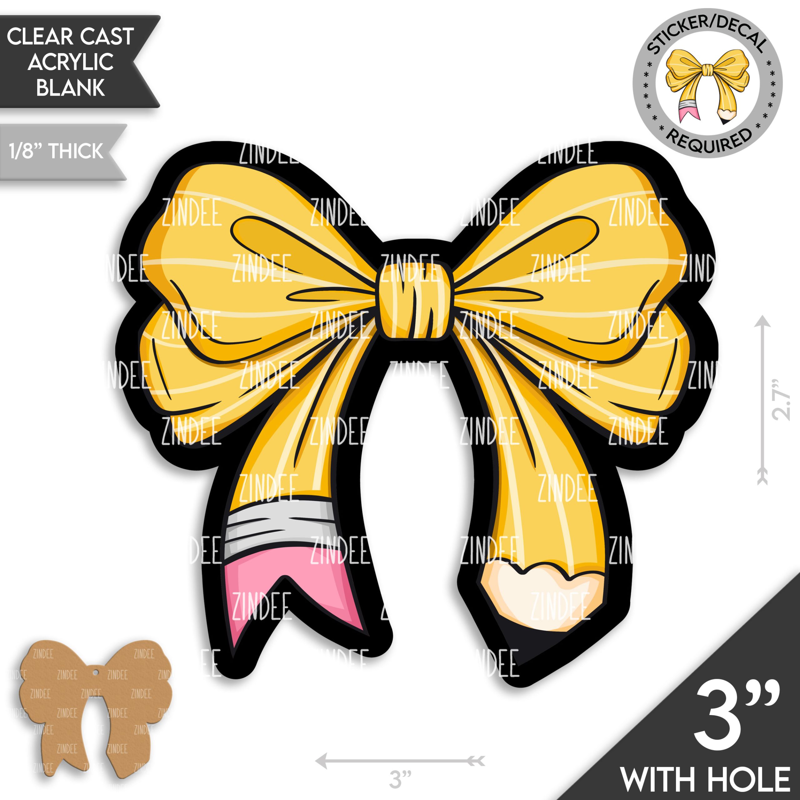 School Pencil Bow Acrylic Blank- Sticker- UV DTF (3 inch) - Image 2
