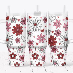 Floral Hearts UV DTF Tumbler Wrap 40oz