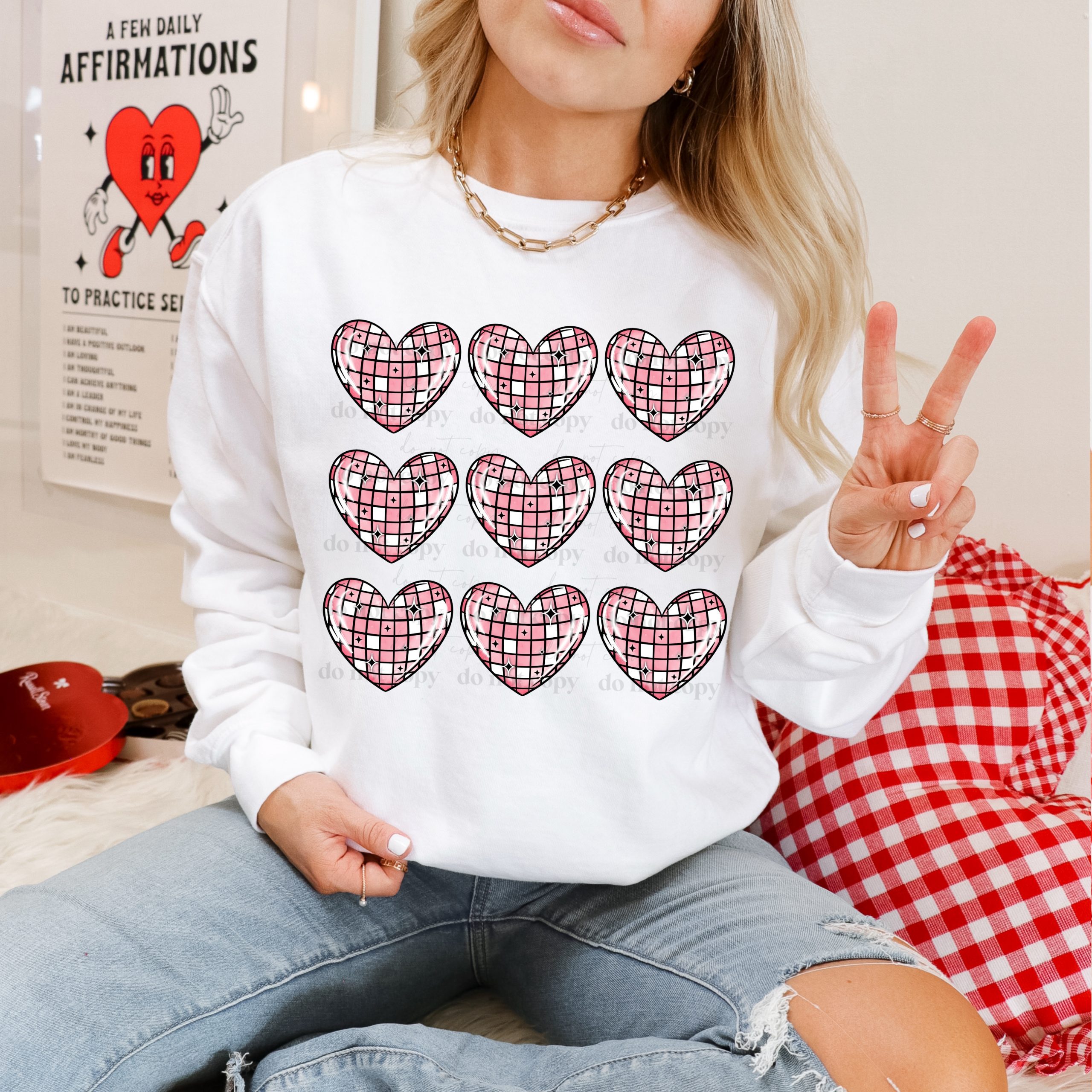 Disco Hearts Grid DTF Transfer
