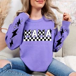Mama Black And White Checker DTF Transfer (w/optional sleeve design)
