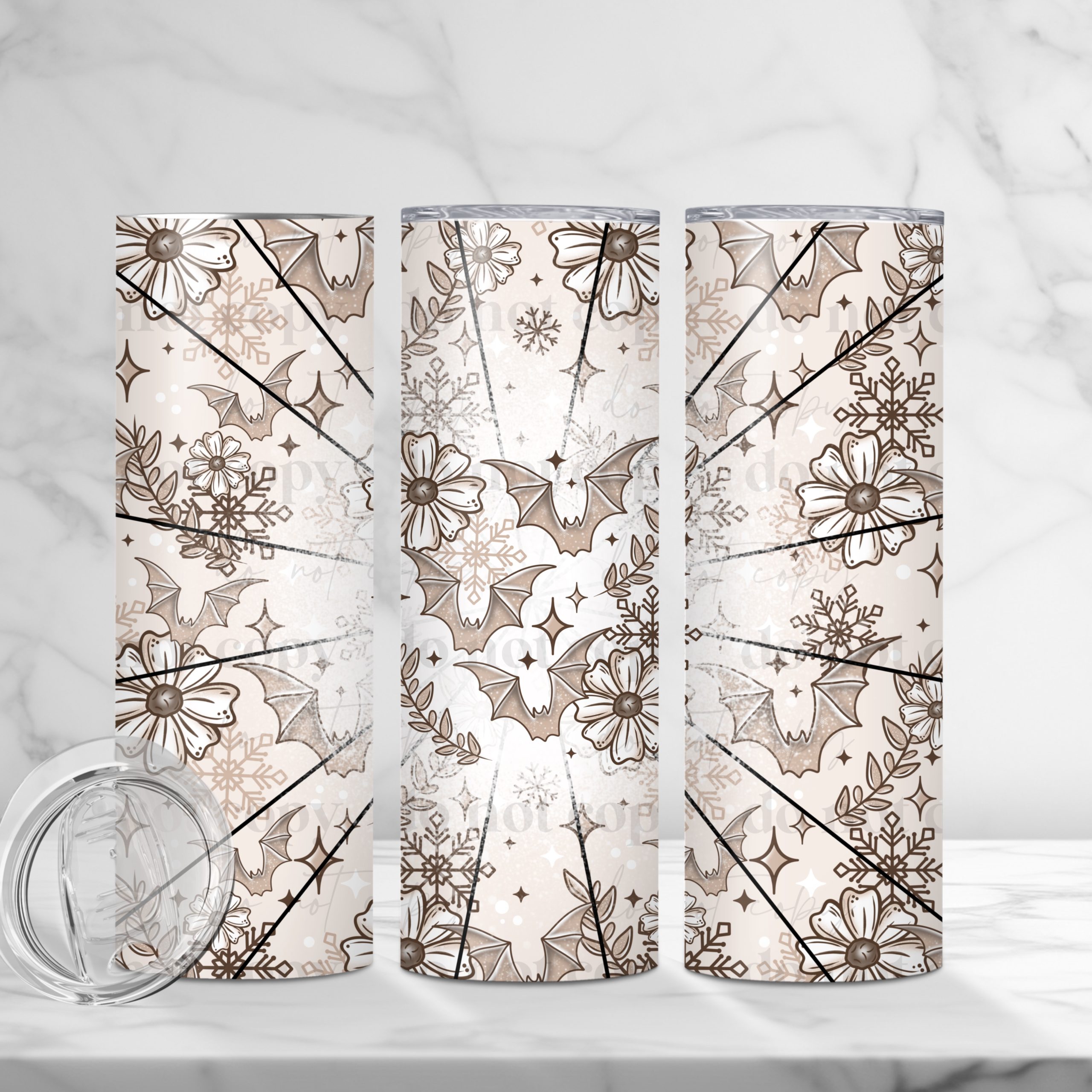 Neutral Floral Bat (Sublimation Wrap) 20 oz Skinny