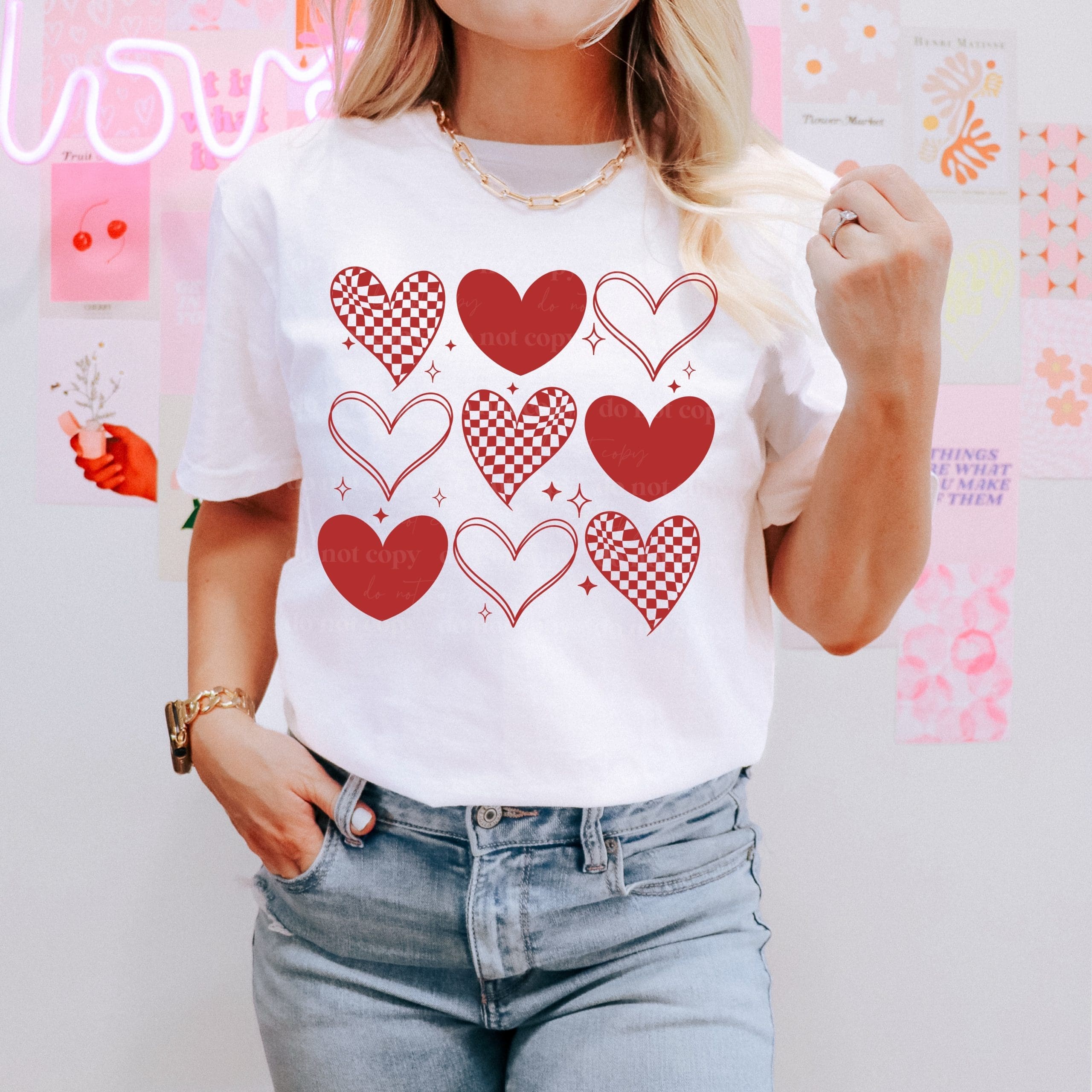 Red Heart Grid DTF Transfer