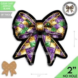 Diamond Mardi Gras Bow Acrylic Blank- Sticker- UV DTF (2 inch) NO HOLE - Image 2