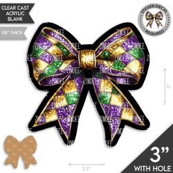 Alternative view of Diamond Mardi Gras Bow Acrylic Blank- Sticker- UV DTF (3 inch)