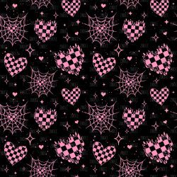 Flame Pink Checkered Hearts Black seamless (vinyl)