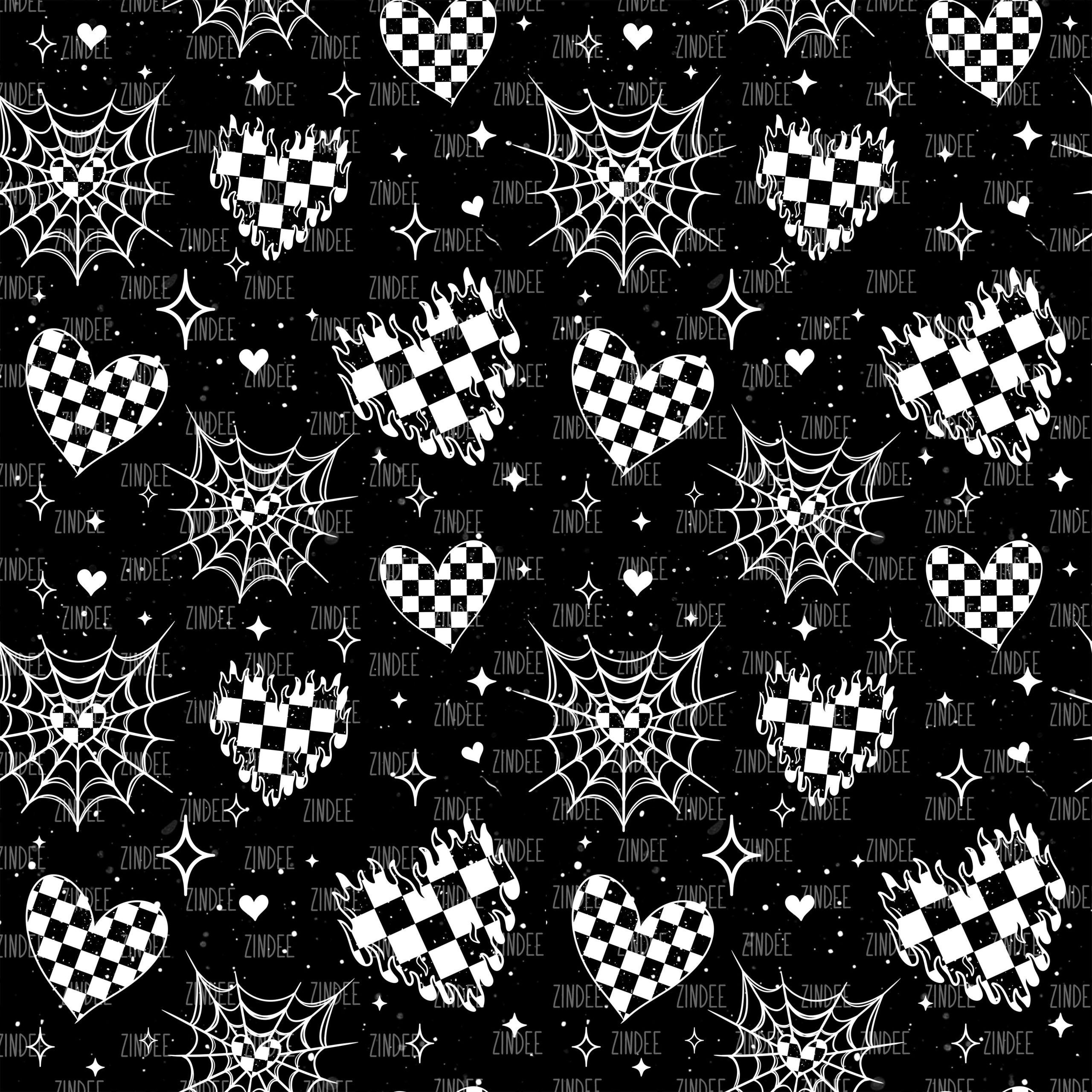 Flame White Checkered Hearts seamless (vinyl)
